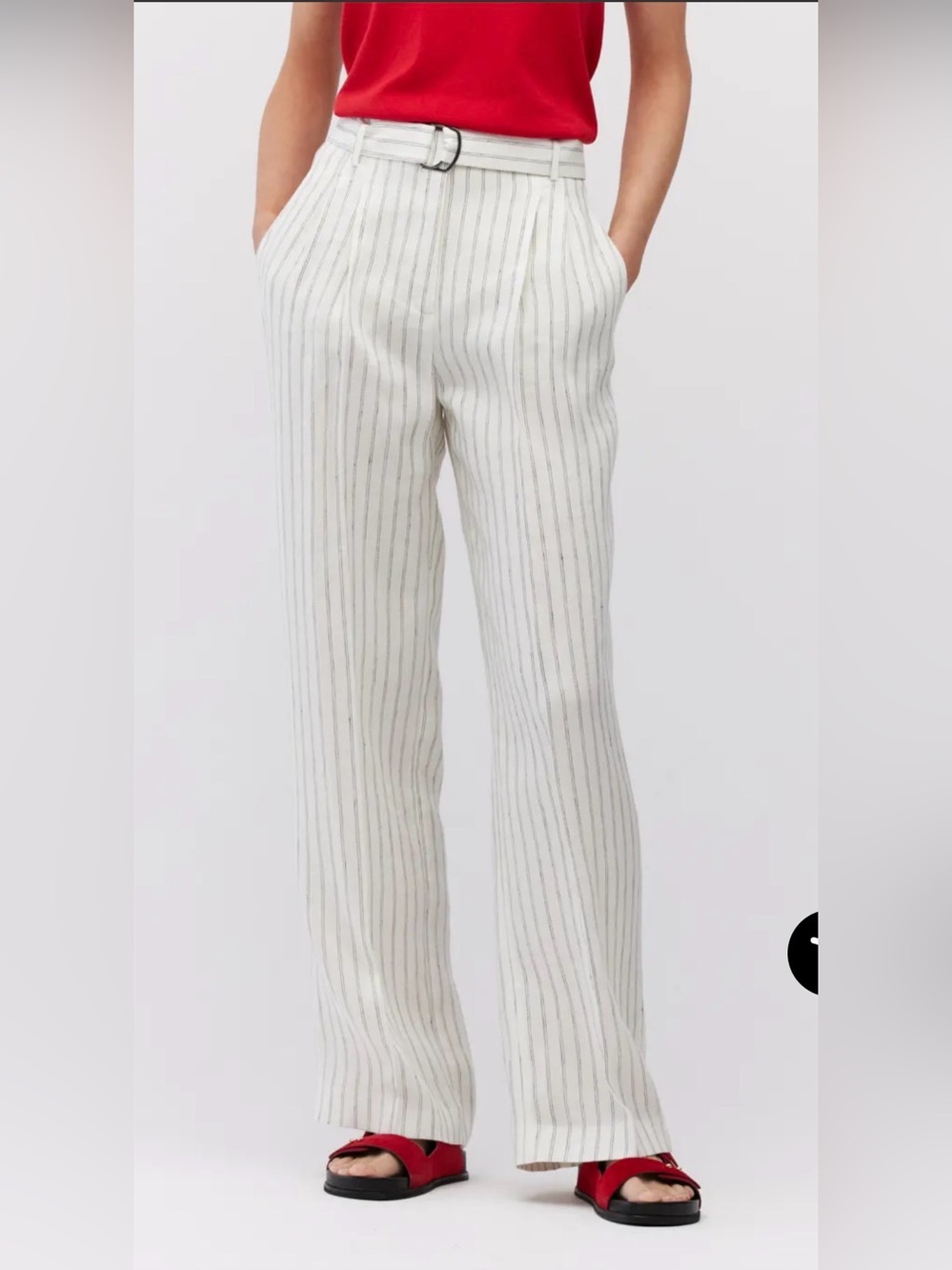 Patricia Aryton High-Rise White Pinstripe Linen-Blend Trousers size 34 NWT